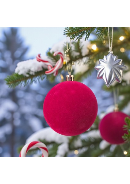 Yılbaşı Topu 8cm Kadife Düz 4lü Bordo AST7438