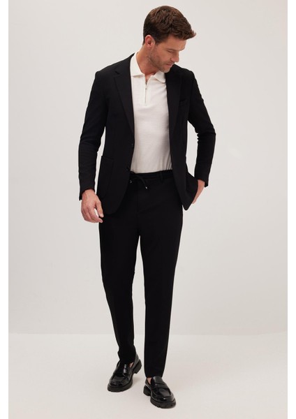 Erkek Regular Fit Siyah Esnek Likralı Kumaş Mono Yaka Torba Cepli Takım Elbise fırsatları