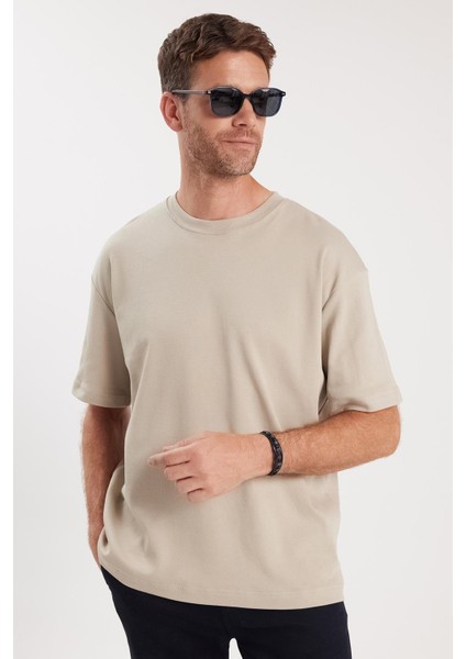 Unisex Oversize Geniş Kesim %100 Pamuk Yumuşak Dokulu Basic Bisiklet Yaka Taş Tişört