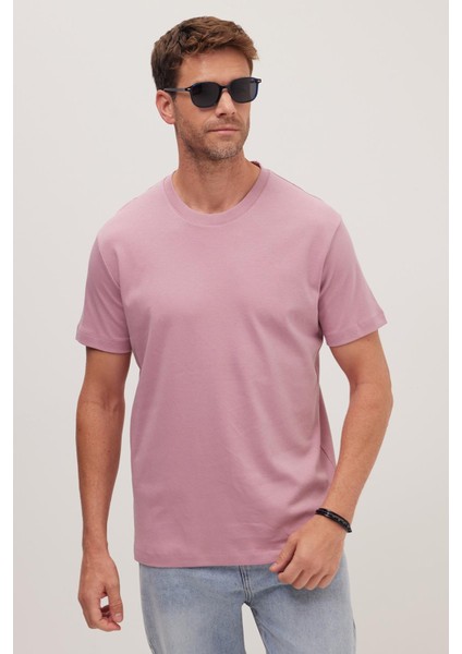 Unisex Relax Fit Rahat Kesim %100 Pamuk Yumuşak Dokulu Hafif Kalın Lila Bisiklet Yaka Tişört fırsatları