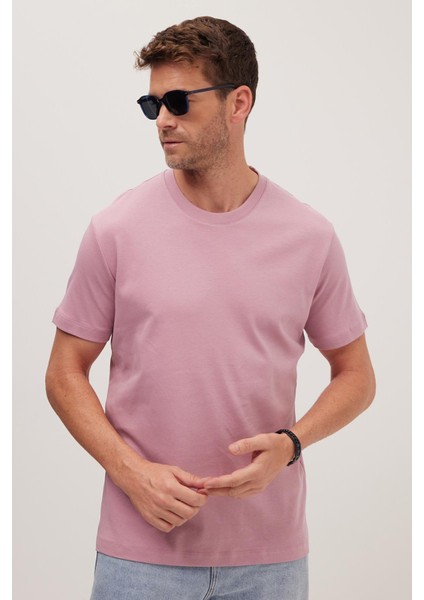 Unisex Relax Fit Rahat Kesim %100 Pamuk Yumuşak Dokulu Hafif Kalın Lila Bisiklet Yaka Tişört indirimleri