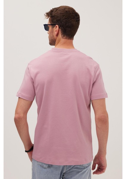 Unisex Relax Fit Rahat Kesim %100 Pamuk Yumuşak Dokulu Hafif Kalın Lila Bisiklet Yaka Tişört