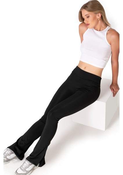 Özkan 27743 Kadın Interlok Kumaş Likralı Toparlayıcı Yüksek Bel Yırtmaçlı Ispanyol Paça Uzun Tayt modelleri