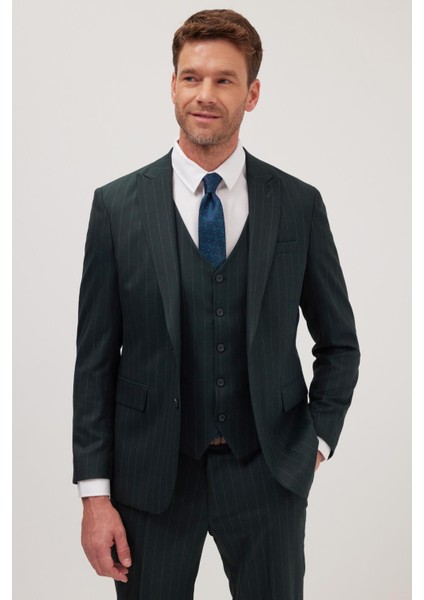 Erkek Slim Fit Haki Esnek Likralı Kumaş Sivri Yaka Yelekli Takım Elbise fiyatları