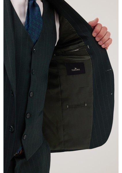 Erkek Slim Fit Haki Esnek Likralı Kumaş Sivri Yaka Yelekli Takım Elbise modelleri