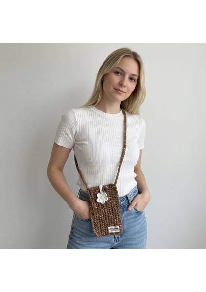 Hanmade Telefon Çantası Ppb3 Yaldızlı Kahverengi