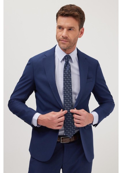 Erkek Slim Fit Mono Yaka Likralı Esnek Kumaş Koyu Lacivert Takım Elbise fiyatları