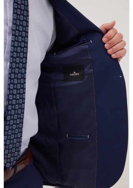 Erkek Slim Fit Mono Yaka Likralı Esnek Kumaş Koyu Lacivert Takım Elbise modelleri