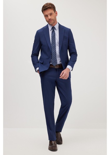 Erkek Slim Fit Mono Yaka Likralı Esnek Kumaş Koyu Lacivert Takım Elbise indirimleri