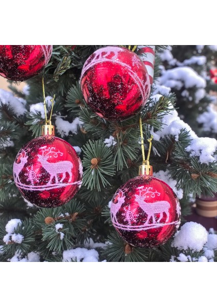 Yılbaşı Topu 6cm Geyik Desenli 6lı Kırmızı AST6940 modelleri