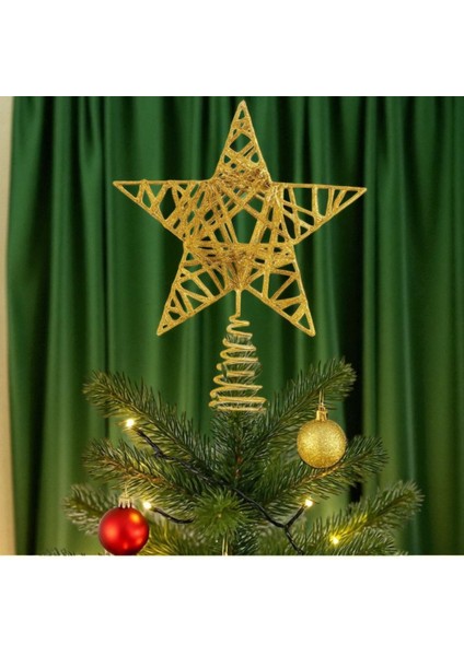 Yılbaşı Ağaç Tepeliği Çam Ağacı Tel Simli Tepe Yıldızı Gold 26CM AST6890