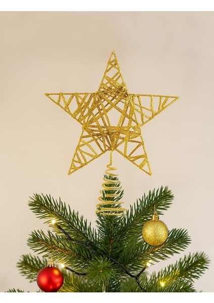 Yılbaşı Ağaç Tepeliği Çam Ağacı Tel Simli Tepe Yıldızı Gold 26CM AST6890 modelleri