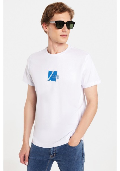 Erkek Slim Fit Dar Kesim %100 Pamuk Yumuşak Dokulu Baskılı Beyaz Bisiklet Yaka Tişört fiyatları