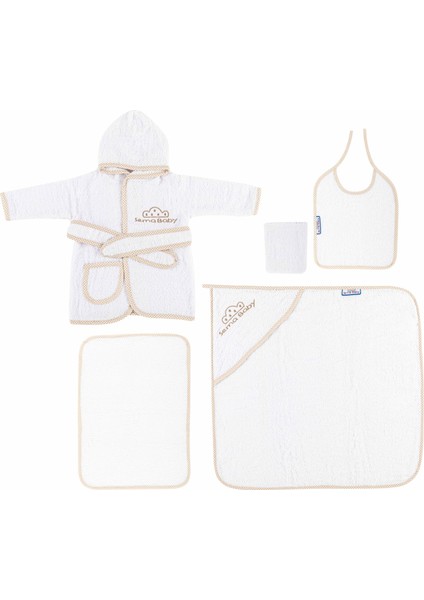 Sema Baby 5 Parça Bebek Bornoz Seti - Ekru