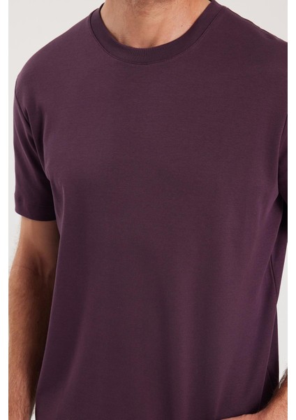 Unisex Relax Fit Rahat Kesim %100 Pamuk Yumuşak Dokulu Hafif Kalın Eflatun Bisiklet Yaka Tişört modelleri