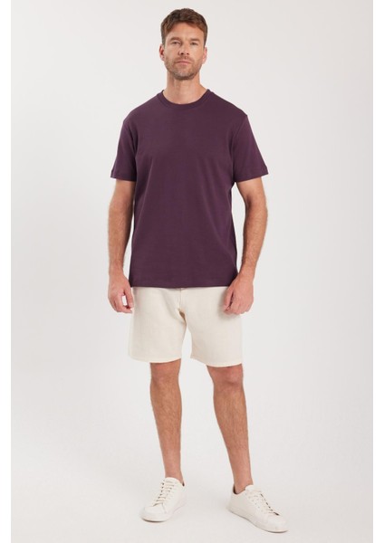 Unisex Relax Fit Rahat Kesim %100 Pamuk Yumuşak Dokulu Hafif Kalın Eflatun Bisiklet Yaka Tişört fırsatları