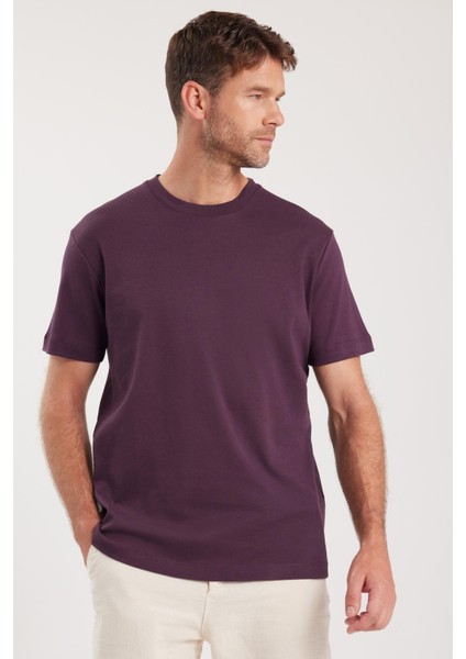 Unisex Relax Fit Rahat Kesim %100 Pamuk Yumuşak Dokulu Hafif Kalın Eflatun Bisiklet Yaka Tişört indirimleri