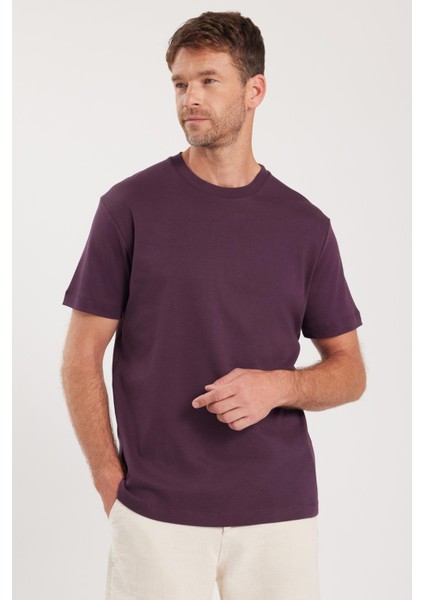 Unisex Relax Fit Rahat Kesim %100 Pamuk Yumuşak Dokulu Hafif Kalın Eflatun Bisiklet Yaka Tişört fiyatları