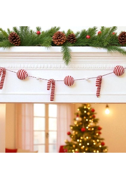 Yılbaşı Kumaş Garland Top ve Baston Şekerli 180CM AST7158 modelleri