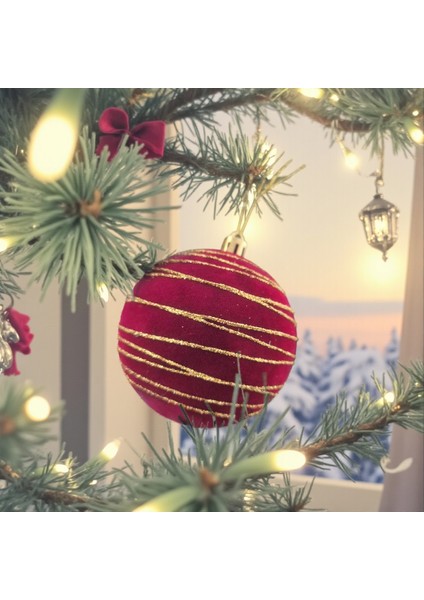 Yılbaşı Topu 8cm Kadife Çizgili Altın Simli Çam Ağacı Süsü 3lü Bordo AST7447 fiyatları