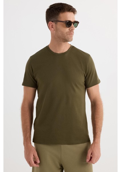 Unisex Slim Fit Dar Kesim %100 Pamuk Yumuşak Dokulu Yeşil Bisiklet Yaka Tişört fırsatları