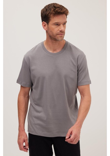 Unisex Relax Fit Rahat Kesim %100 Pamuk Yumuşak Dokulu Hafif Kalın Gri Bisiklet Yaka Tişört indirimleri