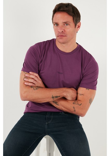 Yazı Detaylı Pamuklu Regular Fit Bisiklet Yaka T Shirt Erkek T Shirt 59020203