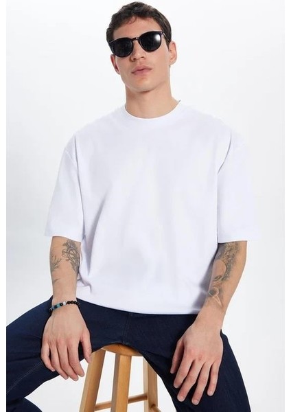 Unisex 3'lü Paket Lacivert-Beyaz-Siyah Oversize Geniş Kesim %100 Pamuk Basic Bisiklet Yaka Tişört modelleri