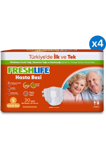 4'lü Freshlife Small Yetişkin Hasta Bezi 30X4 (120 Adet) fiyatları