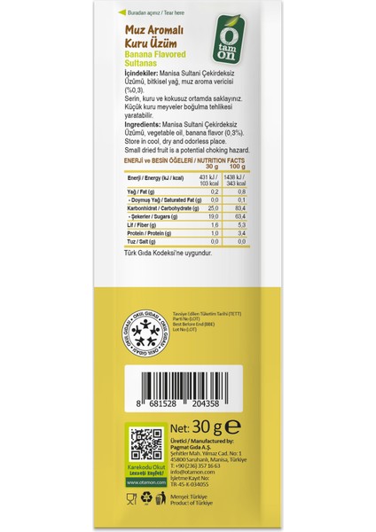 Muz Aromalı Üzüm 30gx18 fiyatları