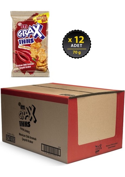 Crax Thins Mexican Chili Aromalı Çeşnili Kraker 70 G x 12 Adet