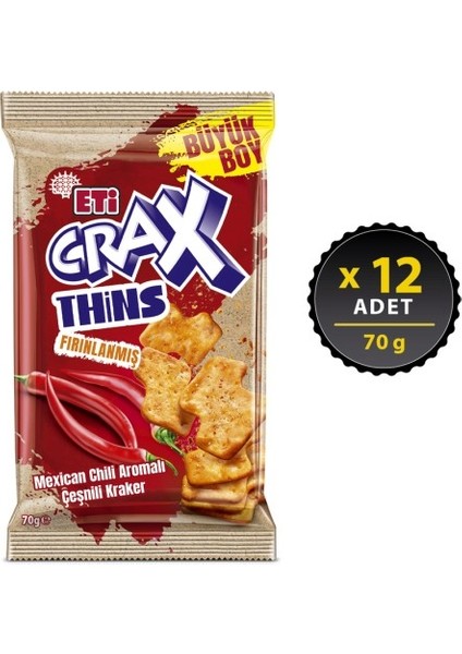 Crax Thins Mexican Chili Aromalı Çeşnili Kraker 70 G x 12 Adet fiyatları