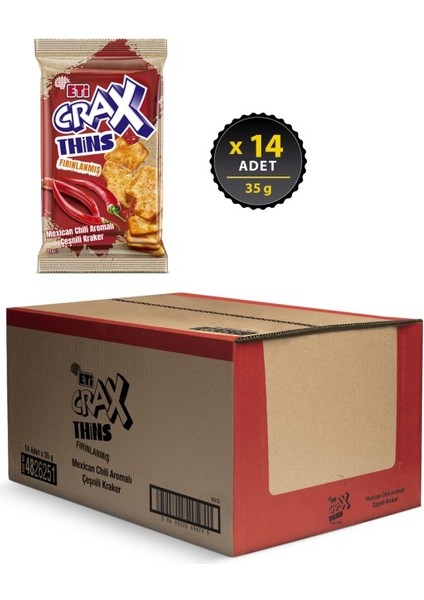 Crax Thins Mexican Chili Aromalı Çeşnili Kraker 35 G x 14 Adet