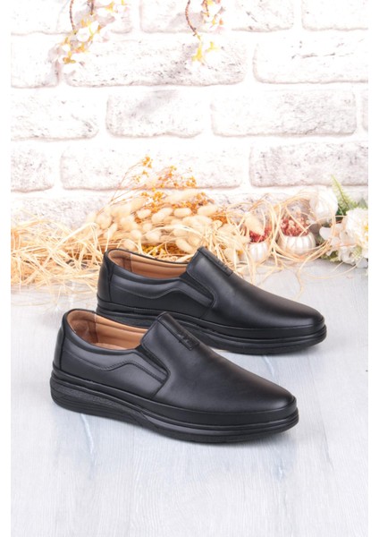 42740 Siyah Yumuşak Esnek Deri Erkek Ayakkabı