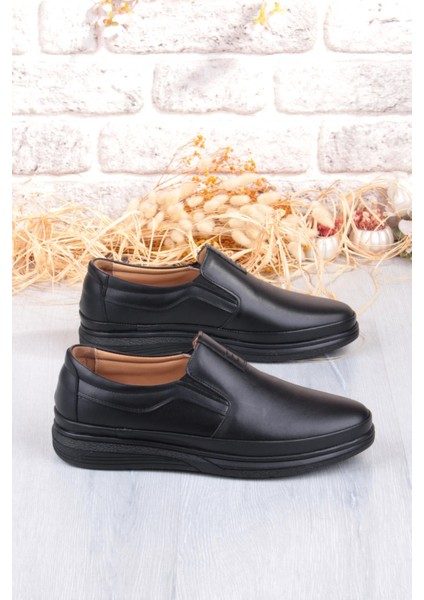 42740 Siyah Yumuşak Esnek Deri Erkek Ayakkabı