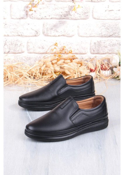 42740 Siyah Yumuşak Esnek Deri Erkek Ayakkabı