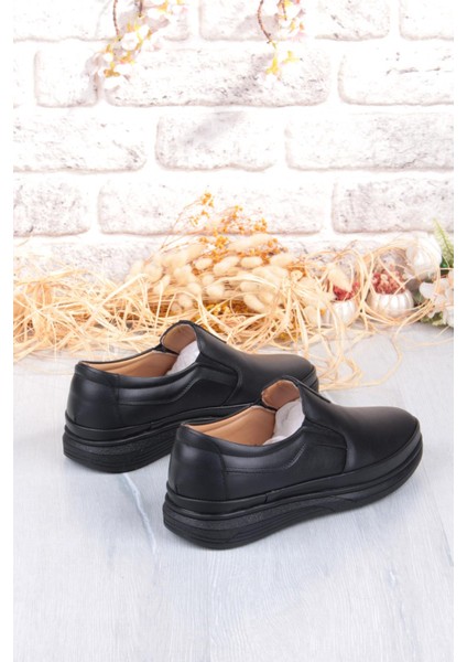 42740 Siyah Yumuşak Esnek Deri Erkek Ayakkabı