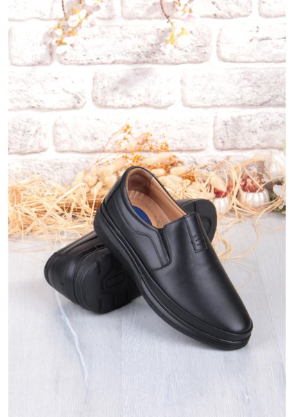 42740 Siyah Yumuşak Esnek Deri Erkek Ayakkabı