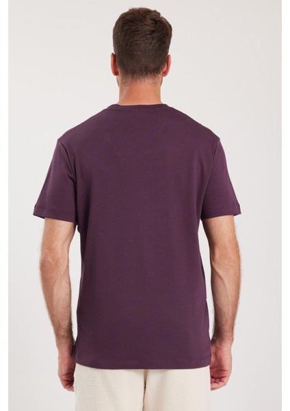 Unisex Relax Fit Rahat Kesim %100 Pamuk Yumuşak Dokulu Hafif Kalın Eflatun Bisiklet Yaka Tişört