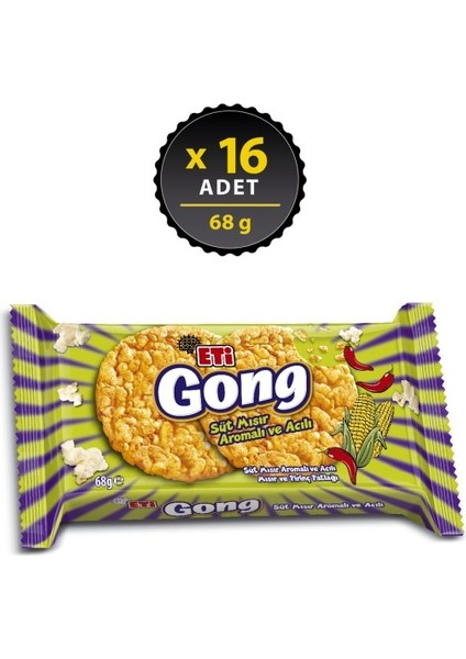 Gong Süt Mısır Aromalı & Acılı Mısır ve Pirinç Patlağı 68 G x 16 Adet