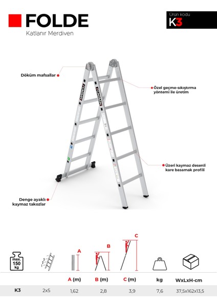 2X5 Basamaklı Folde - Katlanır Merdiven K3 indirimleri