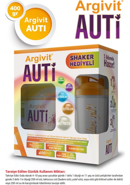 Auti Taurin, Sitikolin, Fosfotidilserin ve Üzüm Ekstresi 400 gr + Shaker
