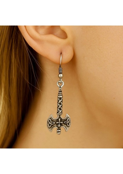 Haçlı Balta Şekilli Kadın Küpe Çift Adet Gümüş Kaplama El Yapımı Küpe