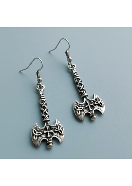 Haçlı Balta Şekilli Kadın Küpe Çift Adet Gümüş Kaplama El Yapımı Küpe modelleri