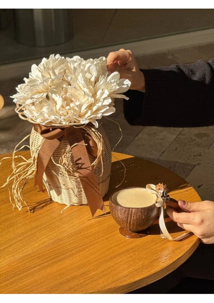 2’li El Yapımı Rattan Vazo Seti – Kahverengi Kurdele Detaylı & Krizantem Çiçek indirimleri