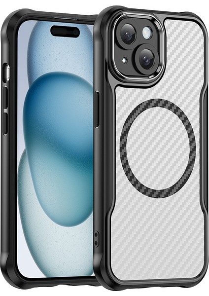 iPhone 15 Magsafe Telefon Kılıfı, Yarı Saydam Köşe Korumalı Karbon Fiber Ince Uyumlu Darbeye Dayanıklı Kılıf iPhone 15 (Yurt Dışından)
