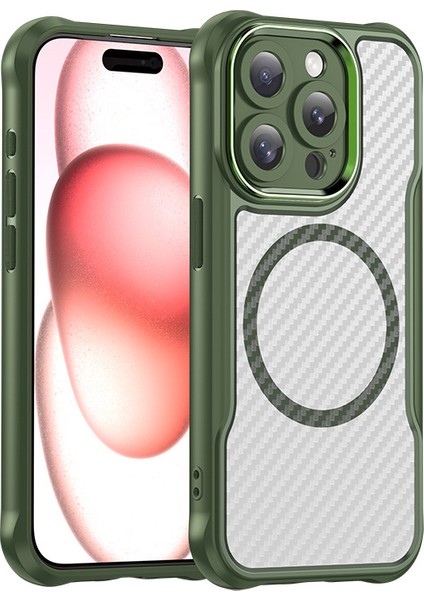 iPhone 15 Pro Magsafe Telefon Kılıfı, Yarı Saydam Köşe Korumalı Karbon Fiber Ince Uyumlu Darbeye Dayanıklı Kılıf iPhone 15 Pro (Yurt Dışından)