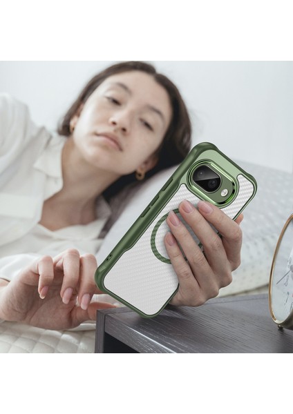 Google Pixel 9A Magsafe Telefon Kılıfı, Yarı Saydam Köşe Korumalı Karbon Fiber Ince Uyumlu Darbeye Dayanıklı Kılıf Google Pixel 9A (Yurt Dışından) modelleri