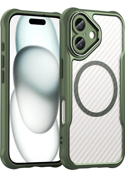 iPhone 16 Magsafe Telefon Kılıfı, Yarı Saydam Köşe Korumalı Karbon Fiber Ince Uyumlu Darbeye Dayanıklı Kılıf iPhone 16 (Yurt Dışından)