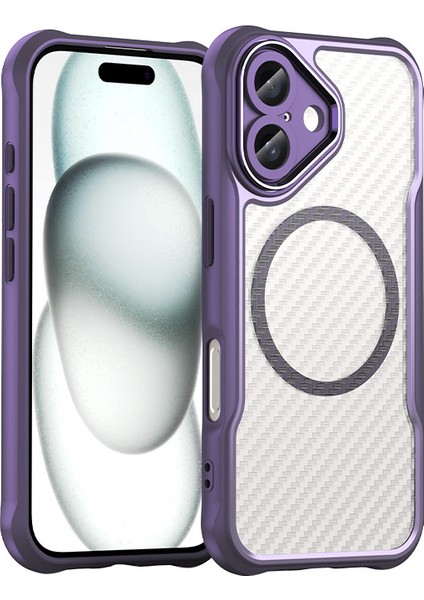 iPhone 16 Magsafe Telefon Kılıfı, Yarı Saydam Köşe Korumalı Karbon Fiber Ince Uyumlu Darbeye Dayanıklı Kılıf iPhone 16 (Yurt Dışından)